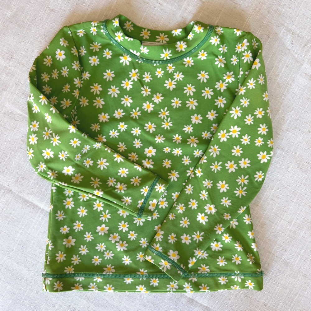 Hanna Andersson Kids Green Daisy Floral Long Sleeve Rash Guard‎ Swim Top Size 4